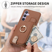 For Samsung Galaxy S24 5G Litchi Leather Oil Edge Ring Zipper Wallet Back Phone Case(Brown)