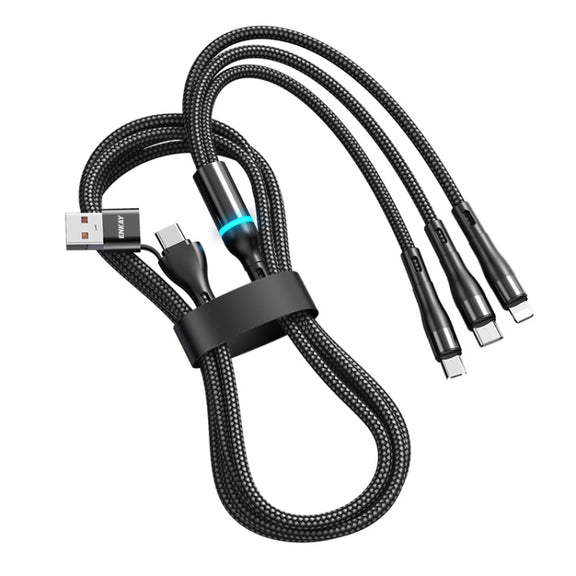 ENKAY 6-in-1 5A USB + Type-C to Type-C / 8 Pin / Micro USB Multifunction Fast Charging Cable, Cable Length:1.3m(Black)