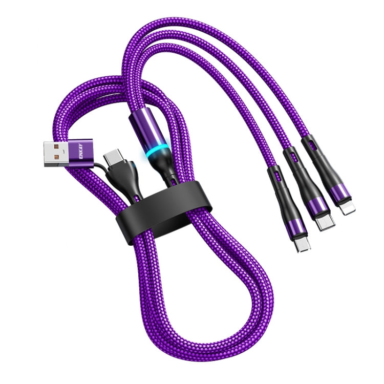 ENKAY 6-in-1 5A USB + Type-C to Type-C / 8 Pin / Micro USB Multifunction Fast Charging Cable, Cable Length:1.3m(Purple)