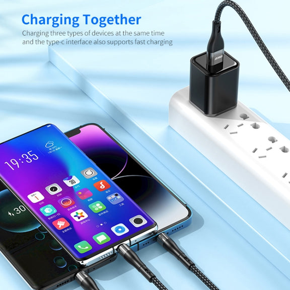 ENKAY 6-in-1 5A USB + Type-C to Type-C / 8 Pin / Micro USB Multifunction Fast Charging Cable, Cable Length:1.3m(Purple)