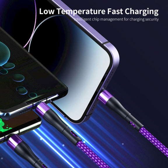ENKAY 6-in-1 5A USB + Type-C to Type-C / 8 Pin / Micro USB Multifunction Fast Charging Cable, Cable Length:1.3m(Purple)