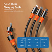 ENKAY 6-in-1 5A USB + Type-C to Type-C / 8 Pin / Micro USB Multifunction Fast Charging Cable, Length:1.2m(Black Orange)