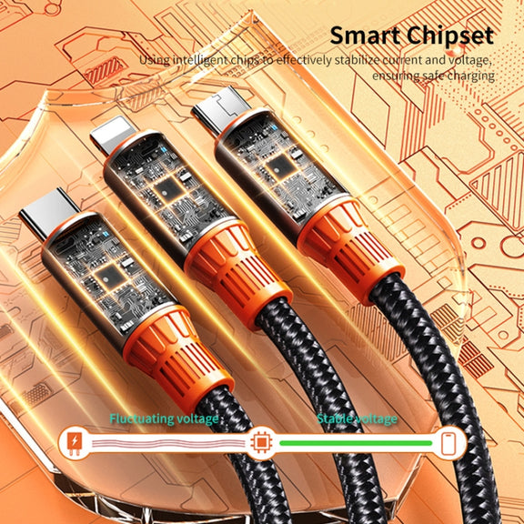 ENKAY 6-in-1 5A USB + Type-C to Type-C / 8 Pin / Micro USB Multifunction Fast Charging Cable, Length:1.2m(Black Orange)