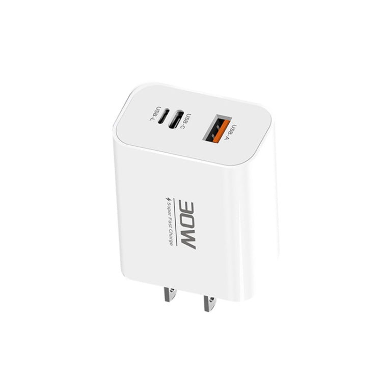 PD30W USB-C / Type-C + 8 Pin + USB Charger with Double Headed Type-C Data Cable(US Plug)