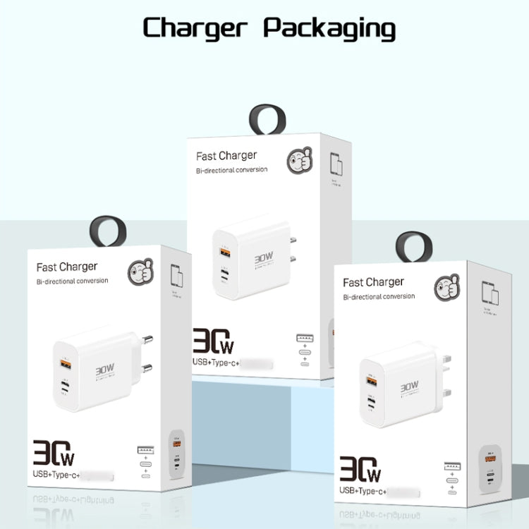 PD30W USB-C / Type-C + 8 Pin + USB Charger with Double Headed Type-C Data Cable(US Plug)