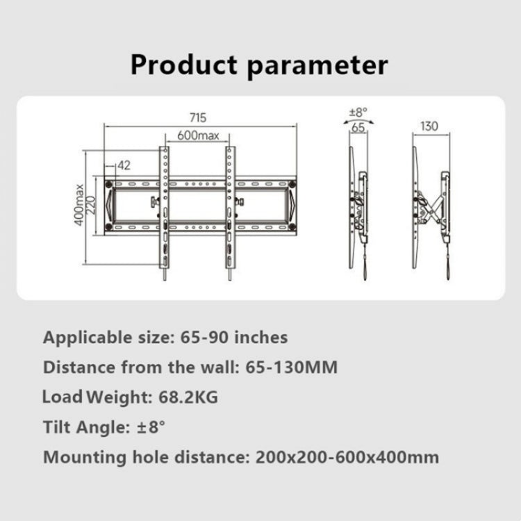 NB DF80-T Angle Adjustable Television Holder Universal 65-90 inch TV Wall Mount Bracket