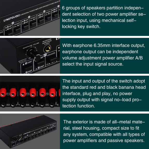 B06 82 In 6 Out Power Amplifier Speaker Selector 6 Region Stereo Speaker Switcher