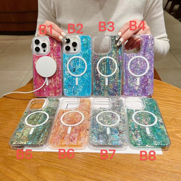 For iPhone 15 Shell Texture Multicolor MagSafe TPU Phone Case(Peacock Blue)
