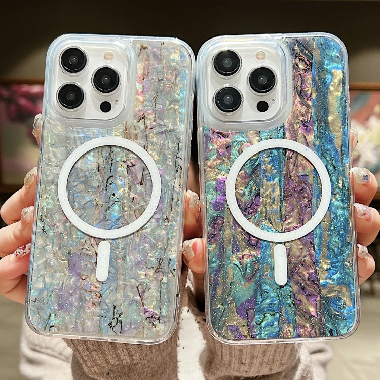 For iPhone 15 Shell Texture Multicolor MagSafe TPU Phone Case(Peacock Blue)
