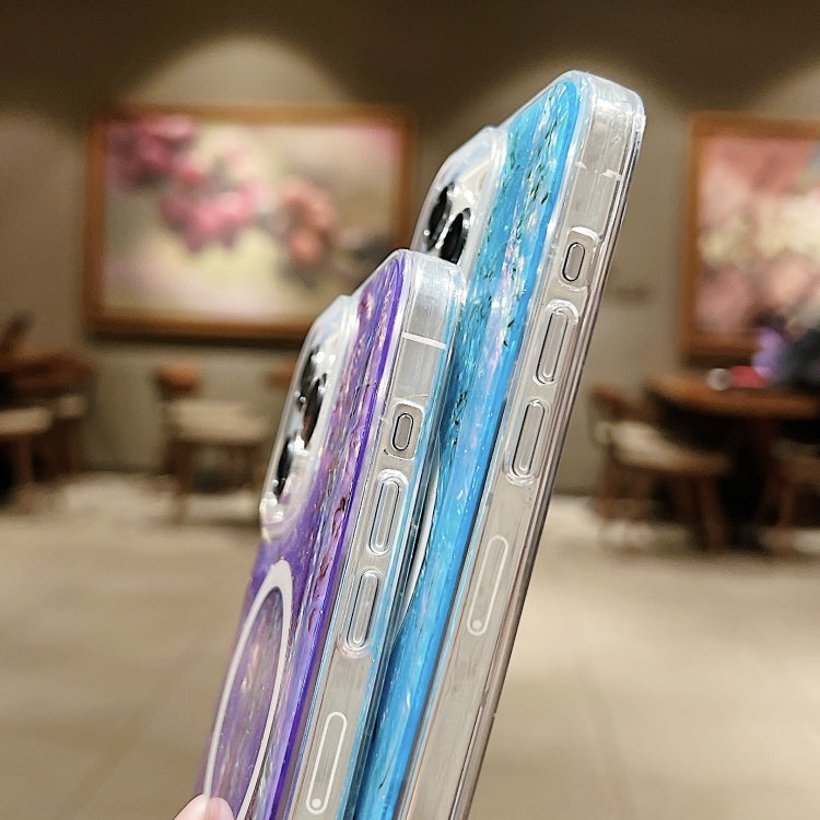For iPhone 15 Shell Texture Multicolor MagSafe TPU Phone Case(Peacock Blue)