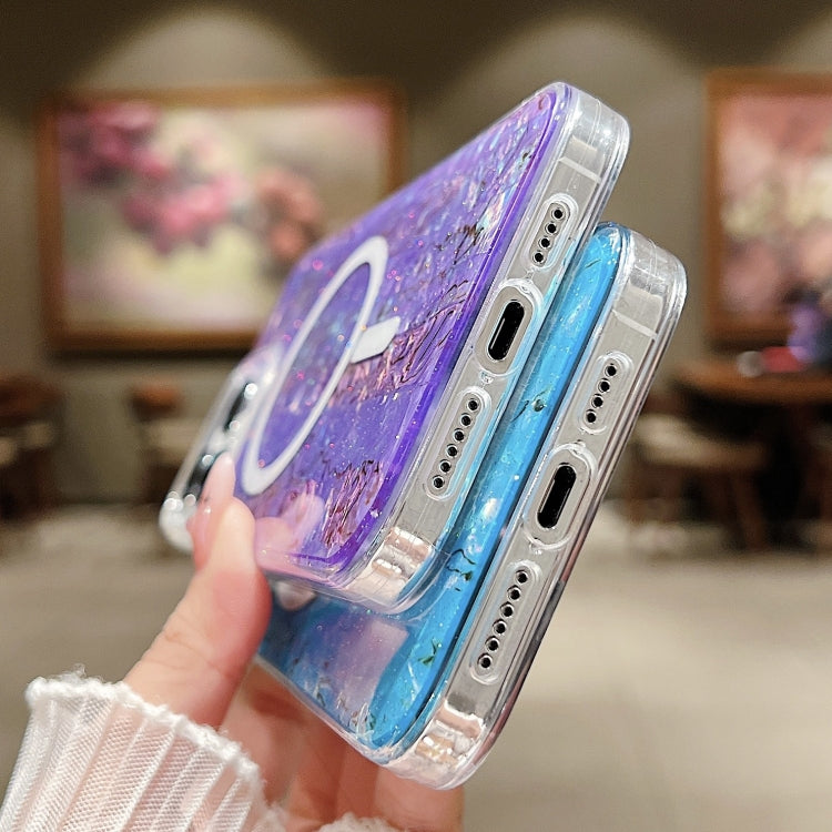 For iPhone 15 Shell Texture Multicolor MagSafe TPU Phone Case(Peacock Blue)
