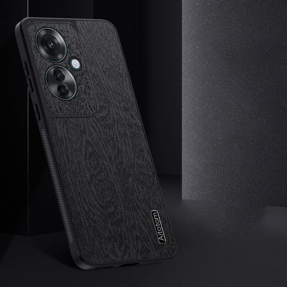 For OPPO Reno11 F Tree Bark Leather Shockproof Phone Case(Black)