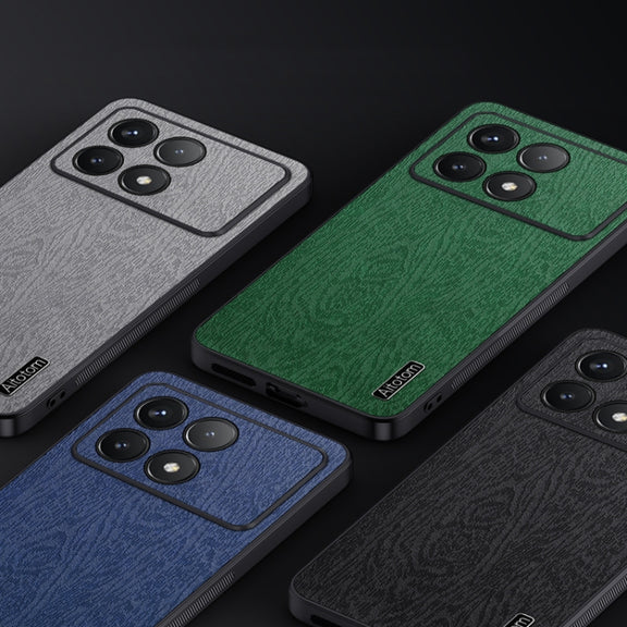 For Xiaomi Redmi K70 Tree Bark Leather Shockproof Phone Case(Blue)