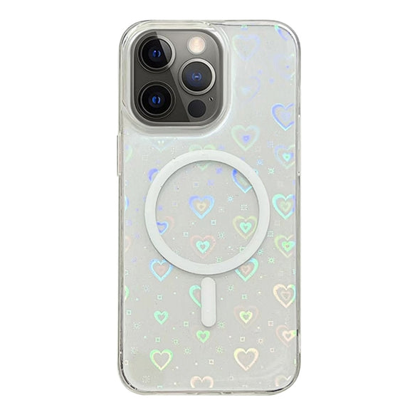 For iPhone 12 Pro Laser Love MagSafe TPU Phone Case(Transparent)