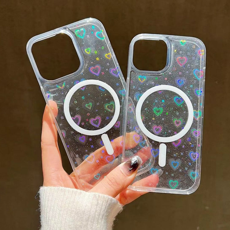 For iPhone 15 Plus Laser Love MagSafe TPU Phone Case(Transparent)