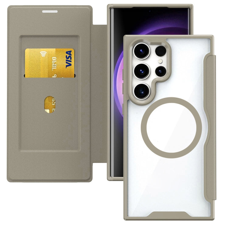 For Samsung Galaxy S24 Ultra 5G MagSafe RFID Blocking Adsorption Flip Leather Phone Case(Grey)