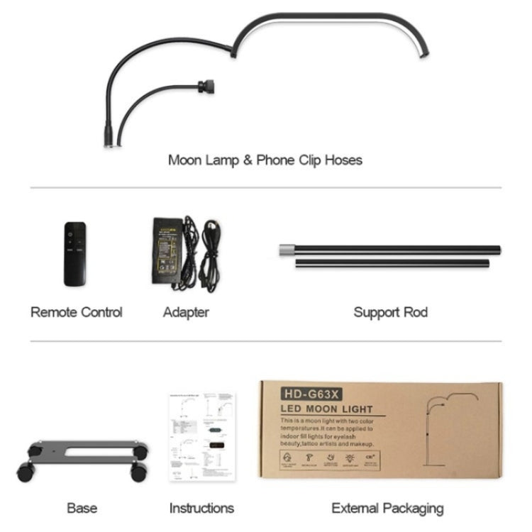 HD-G63X Floor Standing Remote Dimming LED Moon Lamp Manicure Eyelash Beauty Lamp(US Plug)