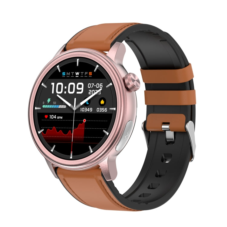 ET470 1.39 inch Color Screen Smart Watch Leather Strap, Support Bluetooth Call / ECG(Brown)