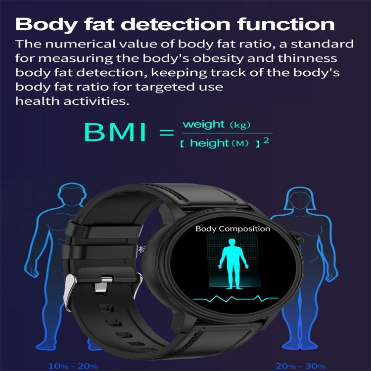 ET470 1.39 inch Color Screen Smart Watch Leather Strap, Support Bluetooth Call / ECG(Black)