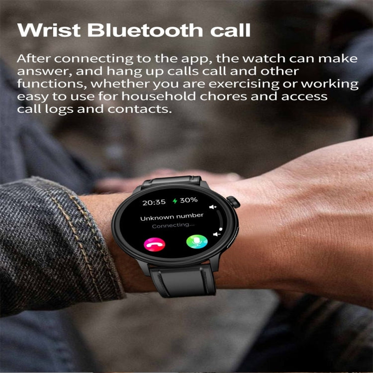 ET470 1.39 inch Color Screen Smart Watch Leather Strap, Support Bluetooth Call / ECG(Black)