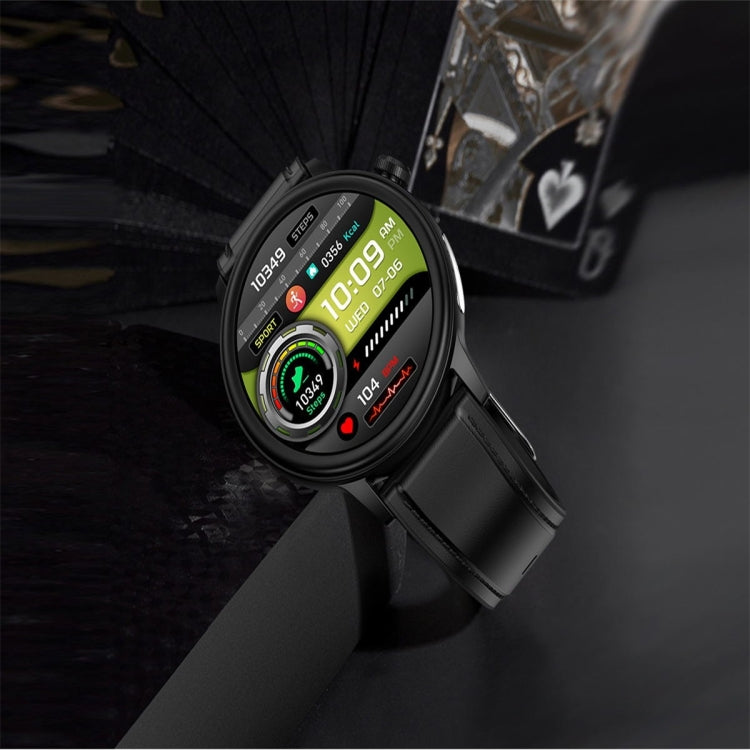 ET470 1.39 inch Color Screen Smart Watch Leather Strap, Support Bluetooth Call / ECG(Black)
