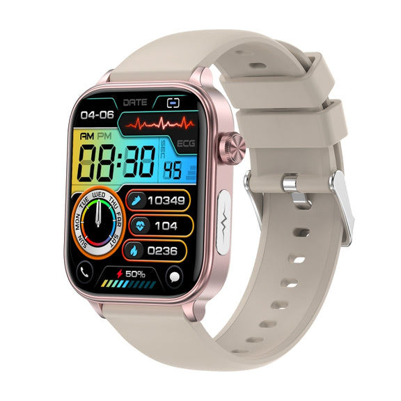ET570 1.96 inch Color Screen Smart Watch Silicone Strap, Support Bluetooth Call / ECG(Beige)