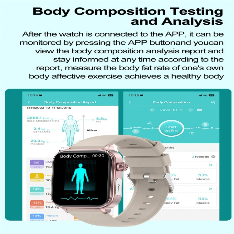 ET570 1.96 inch Color Screen Smart Watch Silicone Strap, Support Bluetooth Call / ECG(Beige)