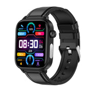 ET570 1.96 inch Color Screen Smart Watch Leather Strap, Support Bluetooth Call / ECG(Black)