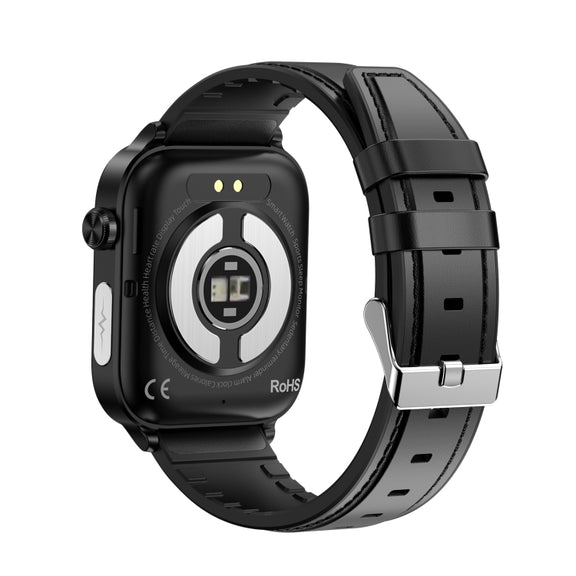 ET570 1.96 inch Color Screen Smart Watch Leather Strap, Support Bluetooth Call / ECG(Black)