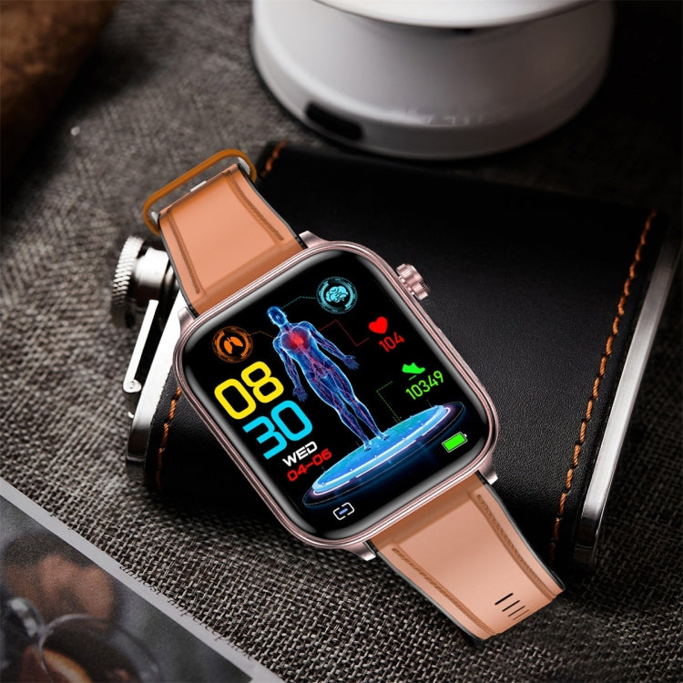 ET570 1.96 inch Color Screen Smart Watch Leather Strap, Support Bluetooth Call / ECG(Black)