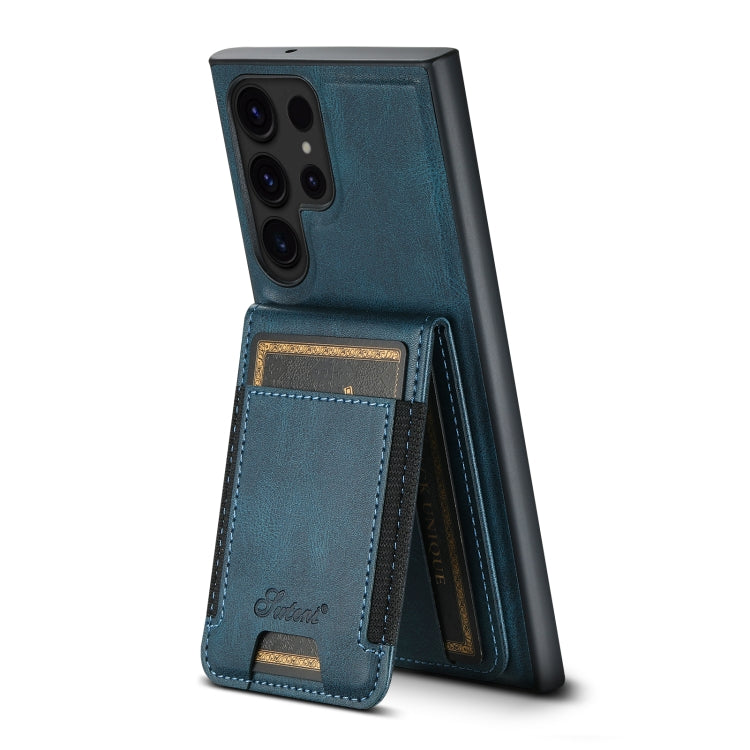 For Samsung Galaxy S22 Ultra 5G Suteni H17 Oil Eax Leather Detachable Wallet Phone Case(Blue)