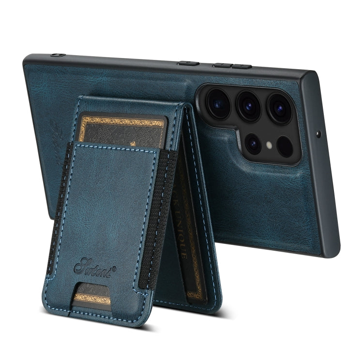 For Samsung Galaxy S22 Ultra 5G Suteni H17 Oil Eax Leather Detachable Wallet Phone Case(Blue)