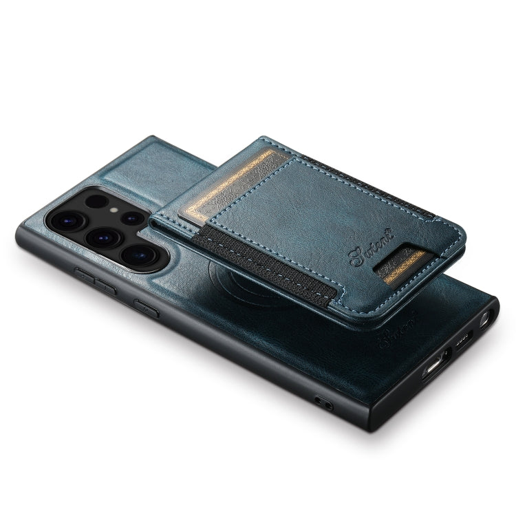For Samsung Galaxy S22 Ultra 5G Suteni H17 Oil Eax Leather Detachable Wallet Phone Case(Blue)