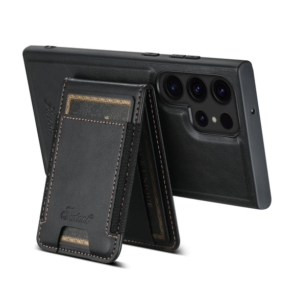 For Samsung Galaxy S23 Ultra 5G Suteni H17 Oil Eax Leather MagSafe Detachable Wallet Phone Case(Black)