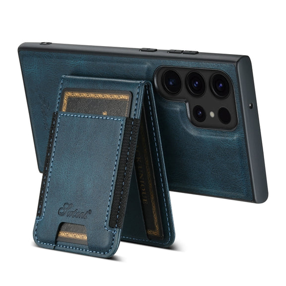 For Samsung Galaxy S23 Ultra 5G Suteni H17 Oil Eax Leather MagSafe Detachable Wallet Phone Case(Blue)