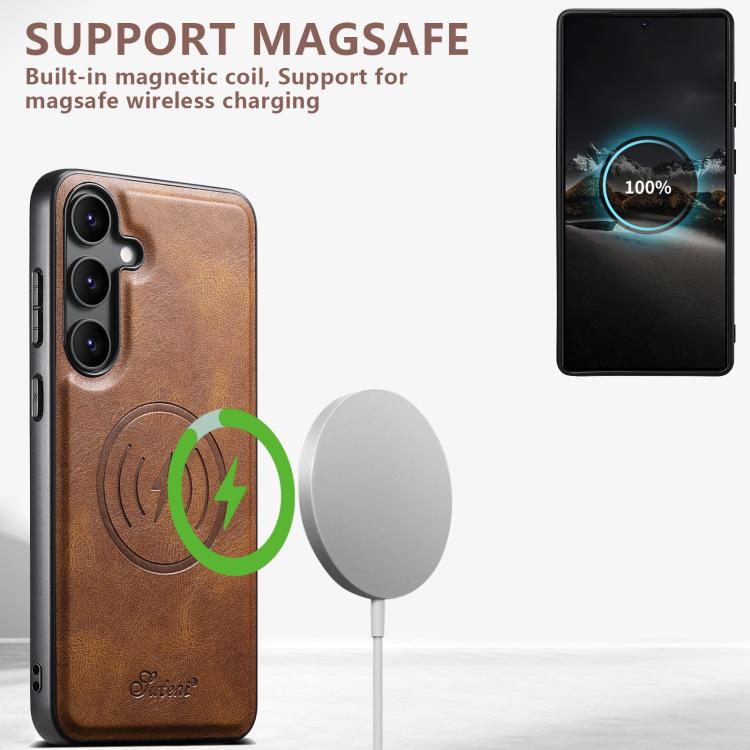 For Samsung Galaxy S25+ 5G Suteni H17 Oil Eax Leather MagSafe Detachable Wallet Phone Case(Brown)