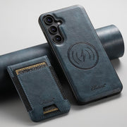 For Samsung Galaxy S25+ 5G Suteni H17 Oil Eax Leather MagSafe Detachable Wallet Phone Case(Blue)