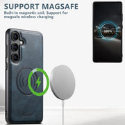 For Samsung Galaxy S25+ 5G Suteni H17 Oil Eax Leather MagSafe Detachable Wallet Phone Case(Blue)