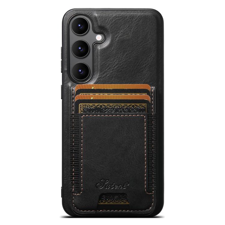 For Samsung Galaxy S25 5G Suteni H17 Oil Eax Leather MagSafe Detachable Wallet Phone Case(Black)