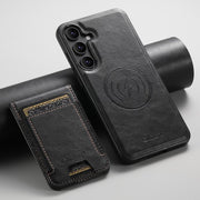 For Samsung Galaxy S25 5G Suteni H17 Oil Eax Leather MagSafe Detachable Wallet Phone Case(Black)