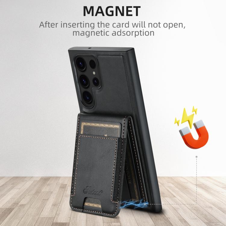 For Samsung Galaxy S25 5G Suteni H17 Oil Eax Leather MagSafe Detachable Wallet Phone Case(Black)