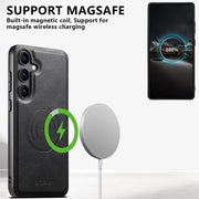 For Samsung Galaxy S25 5G Suteni H17 Oil Eax Leather MagSafe Detachable Wallet Phone Case(Black)