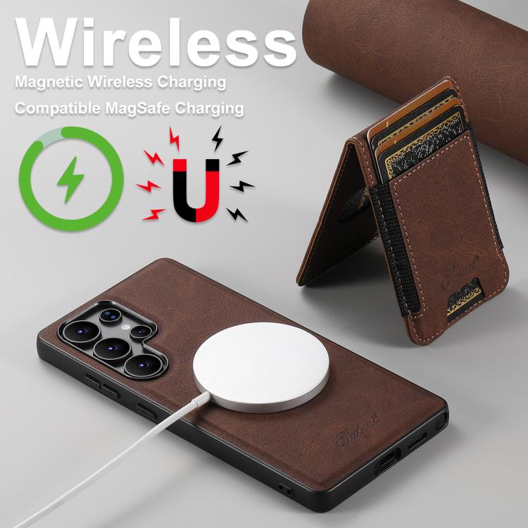 For Samsung Galaxy S25 Ultra 5G Suteni H17 Litchi Texture Leather MagSafe Detachable Wallet Phone Case(Brown)