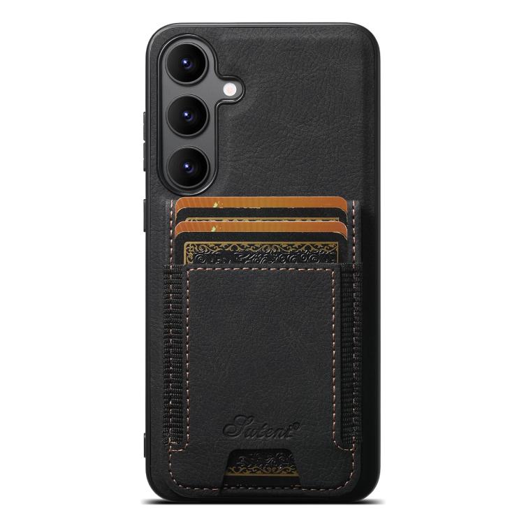 For Samsung Galaxy S25+ 5G Suteni H17 Litchi Texture Leather MagSafe Detachable Wallet Phone Case(Black)