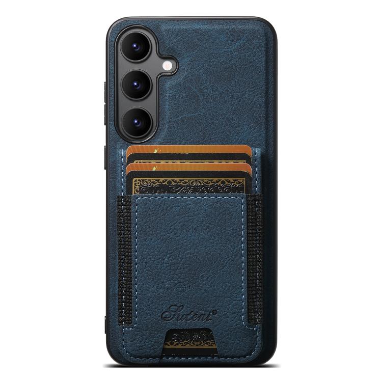 For Samsung Galaxy S25+ 5G Suteni H17 Litchi Texture Leather MagSafe Detachable Wallet Phone Case(Blue)