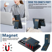For Samsung Galaxy S25+ 5G Suteni H17 Litchi Texture Leather MagSafe Detachable Wallet Phone Case(Blue)