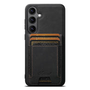 For Samsung Galaxy S25 5G Suteni H17 Litchi Texture Leather MagSafe Detachable Wallet Phone Case(Black)