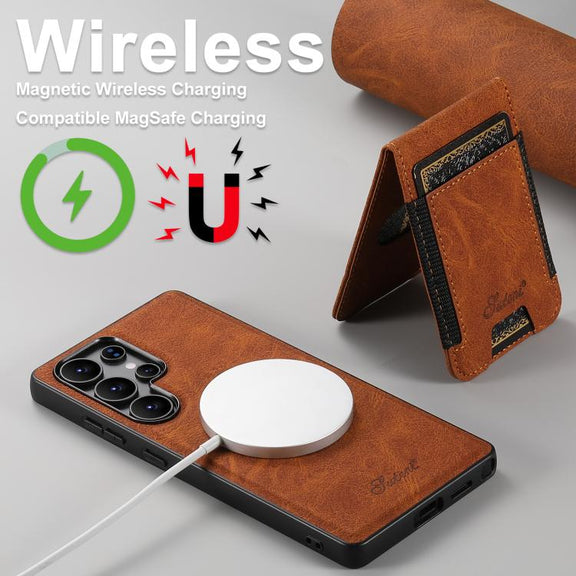 For Samsung Galaxy S25 5G Suteni H17 Litchi Texture Leather MagSafe Detachable Wallet Phone Case(Khaki)