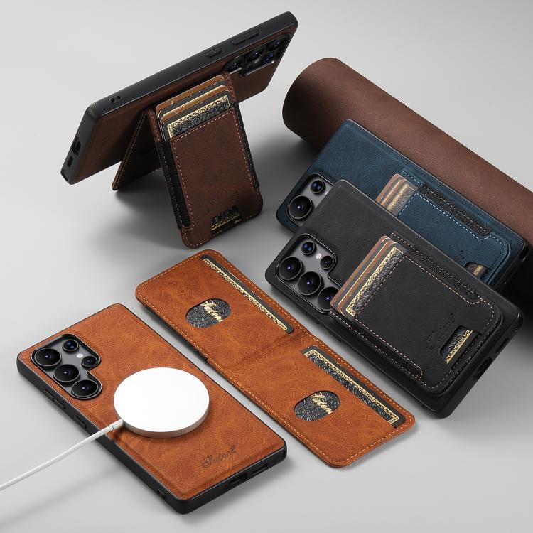 For Samsung Galaxy S25+ 5G Suteni H17 Litchi Texture Leather MagSafe Detachable Wallet Phone Case(Khaki)