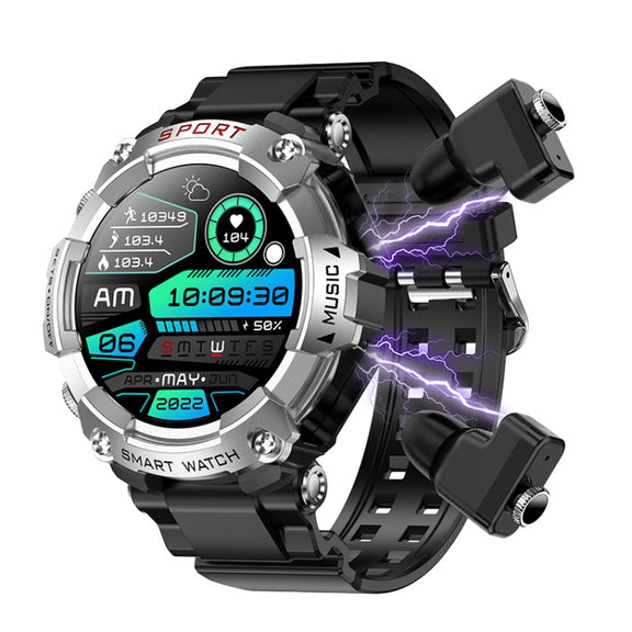T96 1.52 inch Amoled Screen 2 in 1 Bluetooth Earphone Smart Watch(Silver)